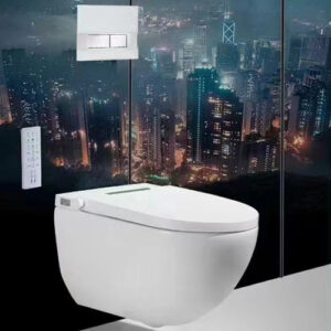 Ceramic One-Piece Wall-hung Intelligent Smart Toilet One-key Knob Auto Cover Smart Toilet